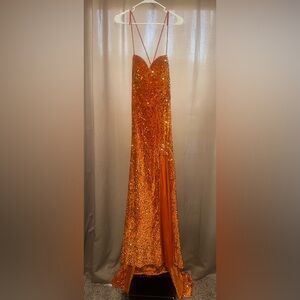 Sequin Orange Prom Dress